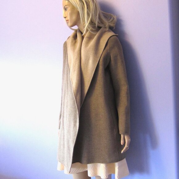 VINCE BROWN TAUPE DOUBLE FACE WOOL COCOON HOODED COAT - Picture 7 of 12